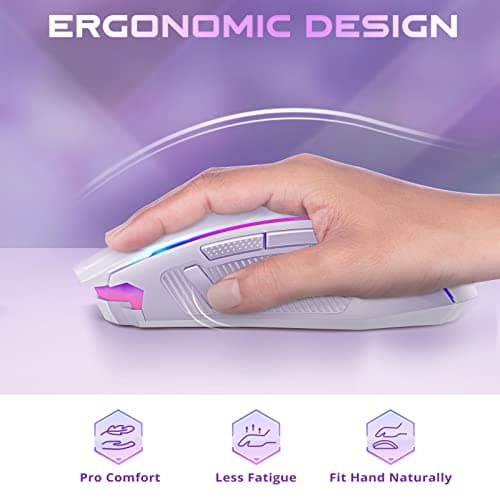 Redragon Wireless Gaming Mouse with RGB Backlit, 8000 DPI, with Fire Button, Macro Editing Programmable,70Hrs for Windows/Mac, Rechargeable, White, M910-WS 6