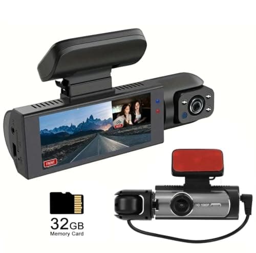 Dash Cam Front & Rear, Cardvr Video Dash, 1 Count Mini Dash Cam for Car with 32GB SD Card, 3.16 Inch IPS Screen 1080P HD Camera with Dual Lens