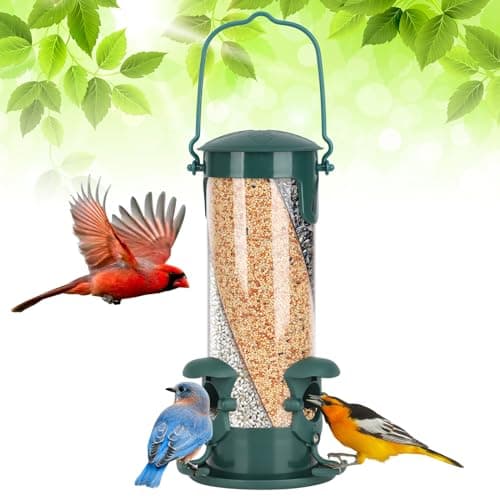Gbekery Tube Bird Feeders for Outdoors Hanging, Upgrade 3-in-1 Tubes 3-Port Small Bird Feeder Tube for Outside, Green Finishing Attracting for Wild Birds, 10 Inches