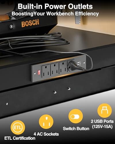 Pterying Work Benches for Garage, Heavy Duty Workbench with Drawers, Lights, Pegboard & 12 Hooks,60OLBS Capacity, Suitable for Tool Organizers and Storage, for Garage, Workshop, Basement,Garden 5