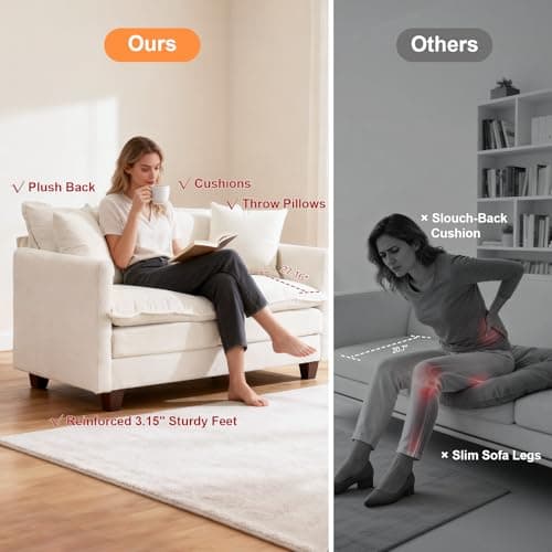 MUDANT Loveseat Sofa Cloud Sofa Couch 50'', Modern Loveseats 2 Seat Couch 27" Deep Seat with 2 Pillows for Small Spaces Apartment Studio Office Bedroom Living Room 8834-BEIGE-1 5