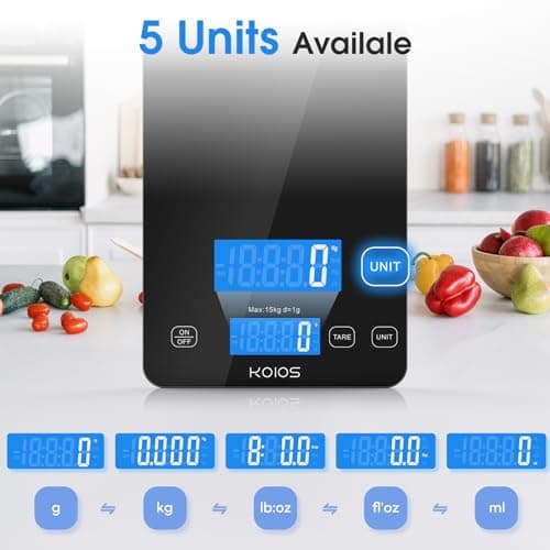 KOIOS Food Scale, 33lb/15kg Digital Kitchen Scale Weight in Grams and Ounces for Cooking Baking, 1g/0.1oz Precise Graduation, Batteries and Type-C Charging, Tare Function, LCD Display, Black 6