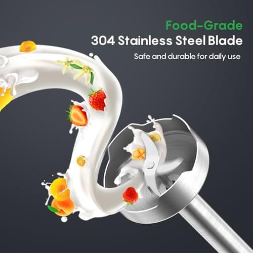 FRESKO Immersion Blender Handheld, 4-in-1 Stainless Steel Hand Electric Stick Mixer with 12-Speeds & Turbo Mode, Powerful 500W Emulsion Blender with Beaker, Chopper & Whisk 7