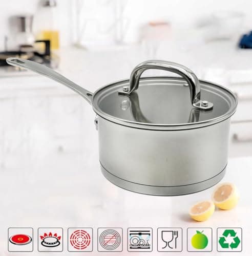 MAGGOPAN Stainless Steel Saucepans Impact Bonded Right Angles SS Saucepan 3.3QT 20cm 6