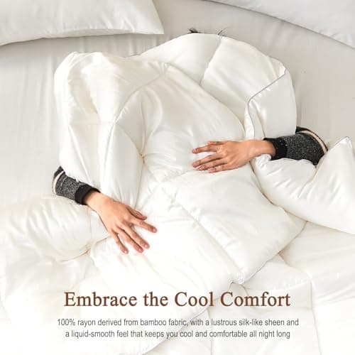 BPC 100% Rayon Derived from Bamboo Silk Blend Comforter Full/Queen Size, Ultra-Soft ClimaSilk™ Down-Alternative Duvet Insert for All Seasons with Corner Tabs, Medium Warmth, White, 82x86 Inches 5