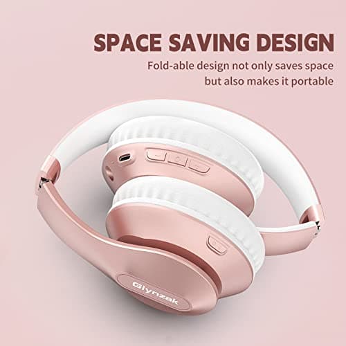 Glynzak Wireless Bluetooth Headphones Over Ear 65H Playtime HiFi Stereo Headset with Microphone and 6EQ Modes Foldable Bluetooth V5.3 Headphones for Travel Smartphone Computer Laptop Rose Gold 8