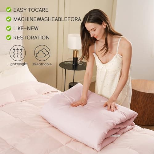 Joysoul Goose Feathers Fiber Comforter - Lightweight Ultra Soft Fabric Cover Breathable White Down Feather Fill, Pink Queen Size Duvet Insert (88" X 88") 6