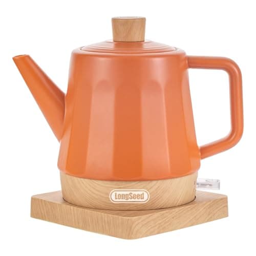 LONGSEED 1.2-Qt Ceramic Electric Kettle Pot, Tea Kettle & Water Boiler with Automatic Shut-Off, Rapid Boil, Boil-Dry Protection, 1000W,Red