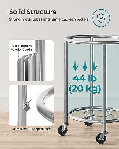 SONGMICS 29-Gallon (110 L) Laundry Basket with Wheels, Rolling Round Heavy-Duty Laundry Hamper Cart with Steel Frame and Removable Bag, 2 Locking Wheels, Cream White and Metallic Silver URLS002W01 7