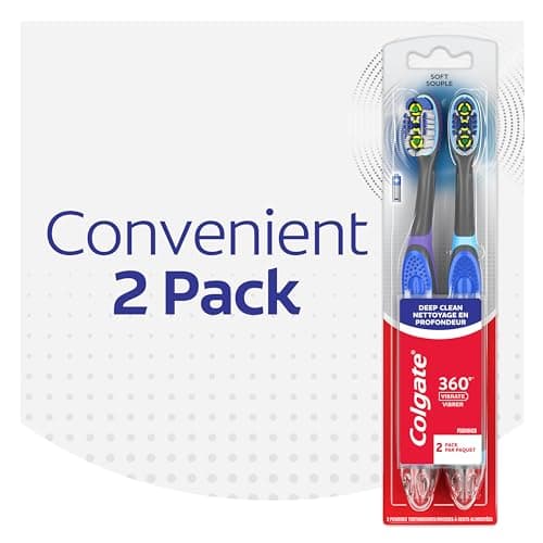 Colgate 360 Vibrate Deep Clean Battery Operated Toothbrush Pack, Soft with 1 AAA Battery Included, 2 Count 3