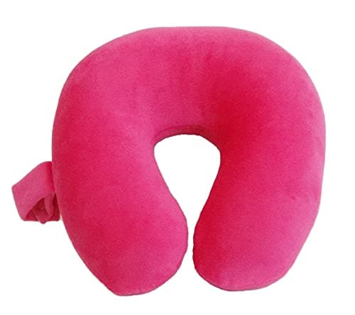 Wolf Essentials Kids Travel Neck Pillow - Cozy Soft Microfiber, Compact Design for Airplane, Car Seat, or Toddler Travel Support – Pink