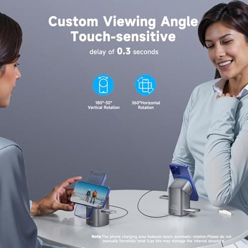 EnergyCell Rotating Wireless Charger, Qi2 Certified 2X Faster 15W for iPhone Charging Station 17/16/15/14/13, Apple Watch, AirPods, 3 in 1 Charging Station Apple Magnetic with Heat Dissipation, Grey 8