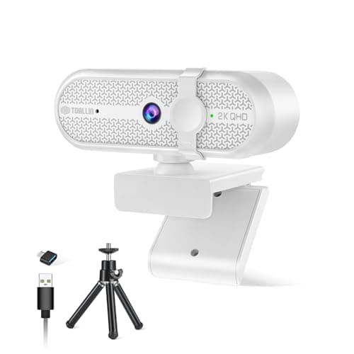 TOALLIN 2K Webcam for Streaming, 5 Million Pixels, Built-in Mic, FOV 90° Webcam with Tripod and Privacy Cover, USB Computer Camera for Laptop, Live-Streaming, Gaming, Video Calls