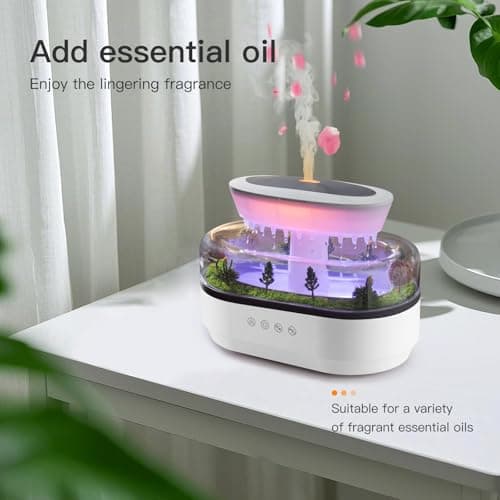 BLOIMP Essential Oil Diffuser 250ML Cloud Humidifier Rain Water Drip Diffuser Humidifier with Drip Music Micro Landscape Ultrasonic Diffuser for Bedroom Office Hotel (White Grey) 6