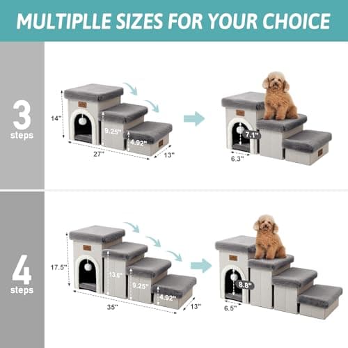 COZY KISS Dog Stairs for Small Dogs with Storage and Condo, 17.5" H Foldable Pet Stairs for Small Medium or Puppy Dogs and Older Cats, Dog Steps for Bed or Couch, 13x35x17.5 inch, 4 Tiers, Grey 5