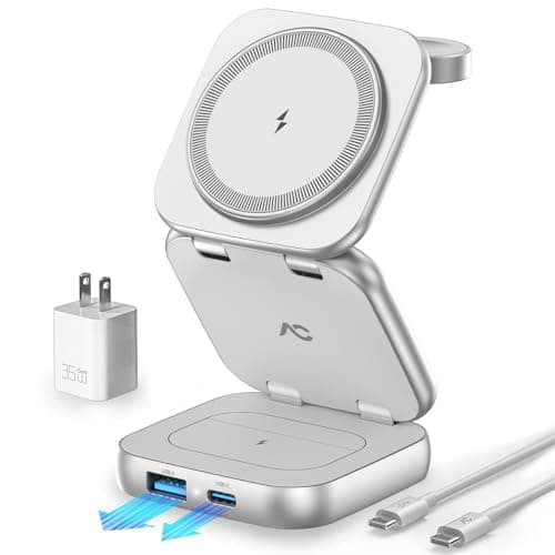 5-in-1 Wireless Charger for MagSafe, AC ISLAND Portable Travel Charging Station, 35W Max Fast Foldable Magnetic Stand, Evolved for iPhone 17-12 & Air Series, Apple Watch, AirPods (with 35W Adapter)