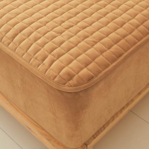 LweiPsqLin Quilted Flannel Fitted Sheets,Soft Flannel Fleece Mattress Top- Suitable for Fall and Winter,Fitted Deep Pocket Up to 15''. (Yellow, Full) 5