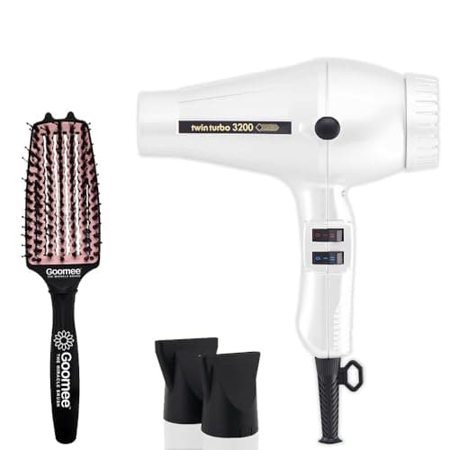 Turbo Power Twin Turbo 3200 White Hair Dryer and Miracle Medium Detangling Brush Blush Pink