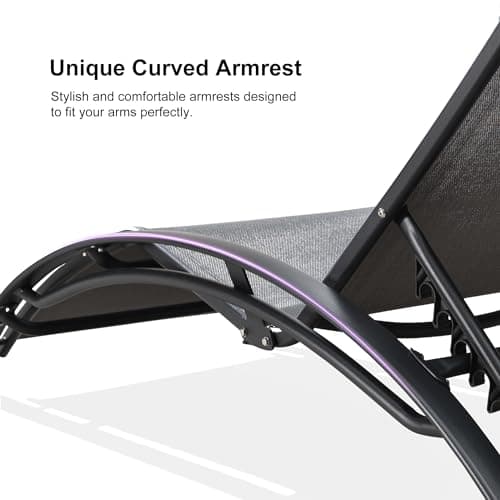 PURPLE LEAF Patio Chaise Lounge Set of 3 Outdoor Lounge Chair Beach Pool Sunbathing Lawn Lounger Recliner Chiar Outside Tanning Chairs with Arm for All Weather, Side Table Included, Grey 5