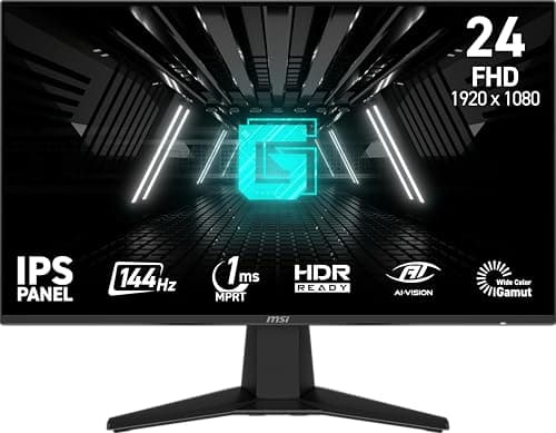 msi G242L E14 24-inch 1920 x 1080 (FHD) Gaming Monitor, 144Hz, Adaptive Sync, HDMI, DisplayPort, VESA Mountable, Tilt, Height Adjustable, Speaker, 1ms, Black