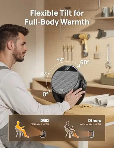 Dreo Space Heater 1500W, 60° Adjustable Tilt, 10.5ft/s Portable Electric Heaters for Indoor Use with Thermostat, 8 Safety Protections, 3 Modes, Remote, Quiet Desk Heater for Bedroom, Office, Black 5