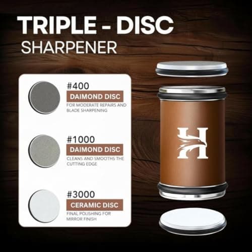 Rolling Knife Sharpener Kit – 3-Stage 400/1000/3000 Grit Discs – 15° & 20° Magnetic Angles – Replaceable Diamond & Ceramic Discs – Professional Kitchen & Chef Knife Sharpening System 5