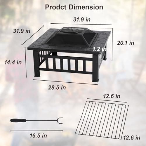 FDW Multifunctional Outdoor Fire Pit 32 Inch Table Metal Firepit Stove Backyard with Waterproof Cover for Patio Garden Fireplace, Camping, Outdoor Heating, Bonfire and Picnic 7