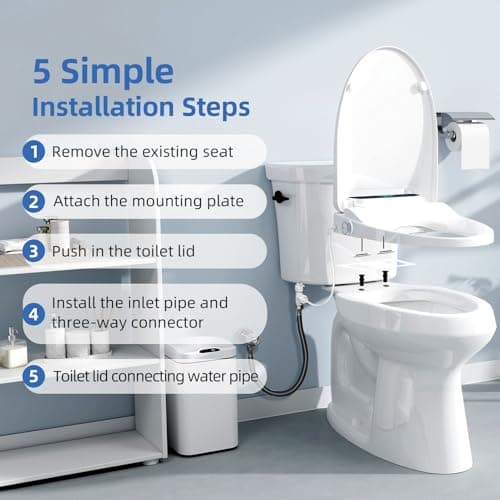 QMU Heated Bidet Toilet Seat Elongated with LED Display & Remote Control - Smart Soft Close Toilet Seat Electric Bidet with Dryer, Warm Water, Feminine Wash, Self-Cleaning Nozzle, IPX4, White 7