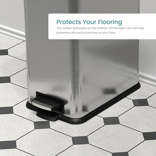 Home Zone Living 4 Gallon Slim Kitchen Trash Can with Soft Close Lid and Step Pedal, Stainless Steel Wastebasket with Removable Liner, Silver 5