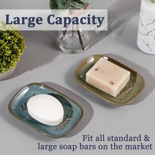 HighHerz Aesthetic Ceramic Soap Dish for Shower, Soap Holder with Raised Relief, Shower Soap Dish for Shampoo Bar Or Sponge, Soap Saver for Bathroom, Kitchen, Sink, Decorative Soap Tray (Blue) 7