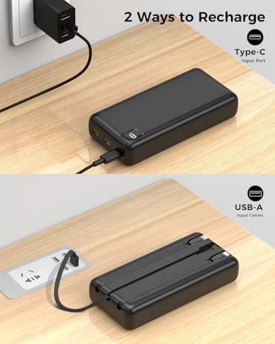 Portable Charger Power Bank 50000mAh Battery Pack, Cell Phone Portable Power Bank Fast Charging, USB-C Battery Bank with Built in Cables, Travel Camping Essential Powerbank for iPhone Android iPad 7
