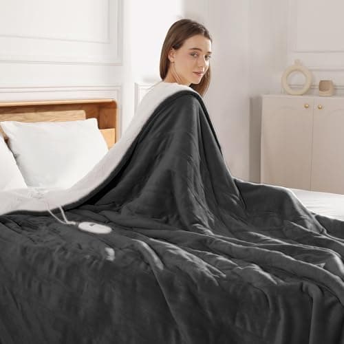 Heated Blanket Queen Size Electric Blankets 84X90in - Dual Control Heated Blankets for Bed with 5 Heat Settings & 10-hr Timer, Over-Heat Protection and Fast Heating Blanket Washable (Charcoal Gray)