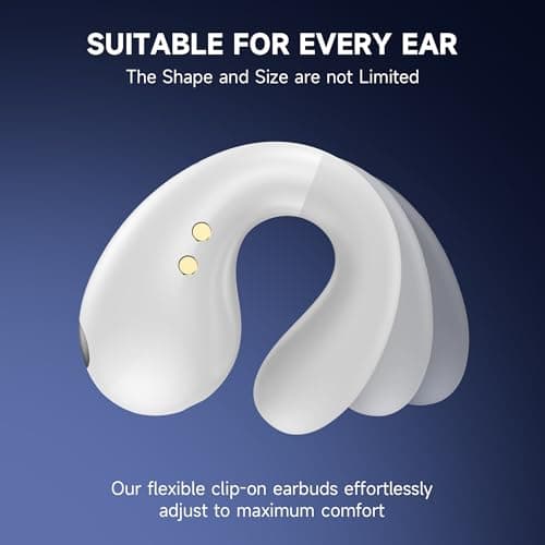 Open Ear Earbuds Wireless Bluetooth 5.3 Earphones, Flexible Clip On Ear buds with 36H Playtime LED Display Bone Conduction Headphones, Waterproof Light Weight Fit for Every Ear, Sport Frosted White 6