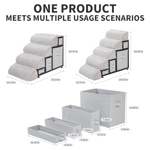 DOICAH Dog Stairs for High Beds and Couch -26 inch Pet Stairs for Medium/Small Dogs and Cats, Bed Steps for Dogs with 4 Storage Drawers(50L) and Metal Structure.Suitable for Pets Under 66lbs 5