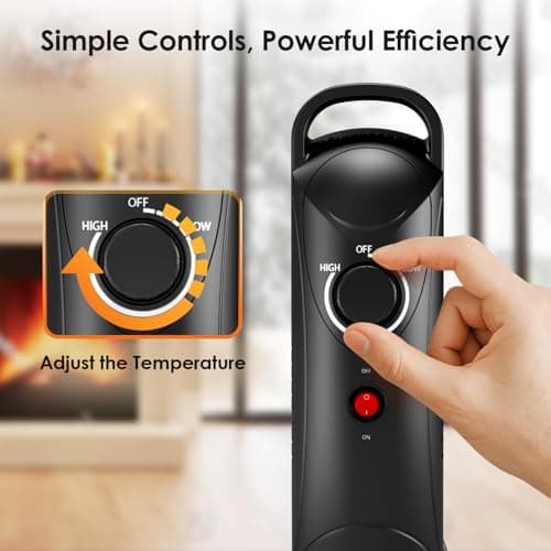 Air Choice 700W Oil Filled Radiator Heater, Oil Heaters for Indoor Use with Adjustable Thermostat & 2 Heat Settings, Overheat Protection, Ultra Quiet, Small Space Heater for Bedroom Office Desk, Black 6