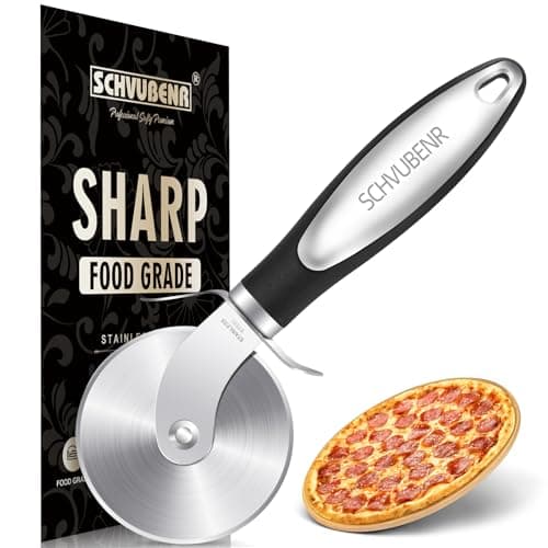 SCHVUBENR Premium Pizza Cutter Wheel - Ultra Sharp Stainless Steel Pizza Slicer with Non-Slip Soft Grip Handle - Multi-Purpose Cutter for Pizza, Dough & Pastry - Dishwasher Safe, Easy to Clean - Black