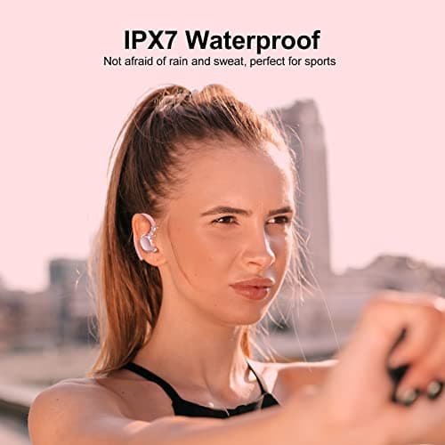 Ear Buds Wireless Earbuds, HiFi Stereo Bluetooth 5.3 Running Headphones with Dual LED Display 30Hrs Playtime, Built-in Mic, Type-C, in-Ear Bluetooth Earphones with Earhooks for Sport, Rose Gold 7