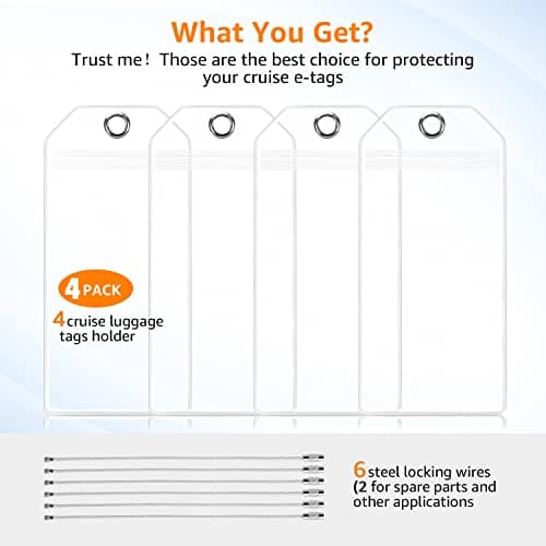 Premium Cruise Luggage Tag Holder for Carnival, NCL, Princess, MSC Cruise Ship Essentials Must Haves in 2025-2026 by GOSGOON1E, Clear Wide Plastic Cruise Travel Essentials Tags Waterproof (4 Pack) 6