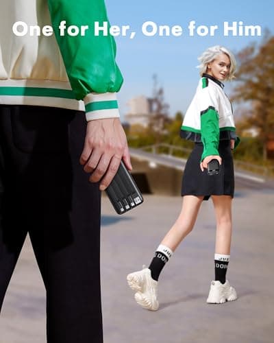 charmast Portable Charger with Built in Cables, Power Bank with Cords Wires, Slim 10000mAh Travel Battery Pack 6 Outputs 3 Inputs 3A Fast Charging for Samsung Google Pixel LG Moto iPhone iPad 5