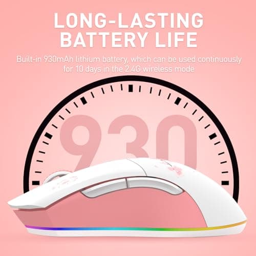 DAREU Sakura Pink Wireless Gaming Mouse with Charging Dock Rechargeable RGB,12K DPI,6 Programmable Buttons High-Precision Sensor [300IPS] [1000Hz] for PC Notebook Mac 7
