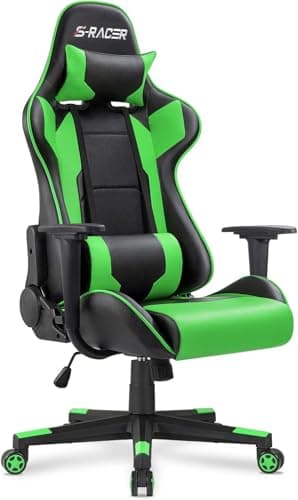 Homall Gaming Chair, Office Chair High Back Computer Chair Leather Desk Chair Racing Executive Ergonomic Adjustable Swivel Task Chair with Headrest and Lumbar Support (Green)