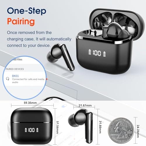 Wireless Earbuds, Bluetooth 5.3 Headphones Stereo Bass with Noise Cancelling Mic, 48Hrs Playtime in Ear Ear Buds with LED Power Display Charging Case, IPX7 Waterproof Earphones for Android iOS Sports 9