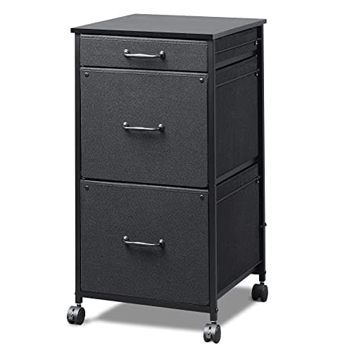 DEVAISE File Cabinet with 3 Drawers, Mobile Printer Stand, Vertical Filing Cabinet fits A4 or Letter Size for Home Office, Black