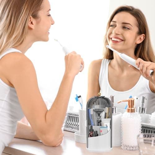 Toothbrush Holders with Sliding Lid for Bathroom Counter Organizer, Tooth Brush Toothpaste Holder for Bathroom Vanity Makeup Brushes Holder-White 6