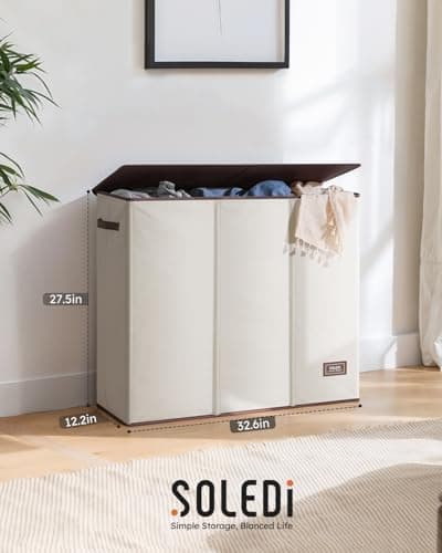 SOLEDI 180L Laundry Hamper 3 Section, Extra Large Laundry Hamper with Lid, Dirty Clothes Hamper with Sturdy Handle, Large Laundry Basket Organizer for Laundry Room, Bedroom, Hampers for Laundry 7