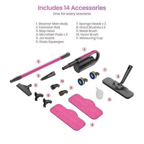 Schenley Steam Mop Cleaner with Detachable Handheld Steamer for Cleaning Hardwood, Laminate Floor, Tiles and Grout, with 14-in-1 Multi-purpose Accessories and Washable Microfiber Pads 7