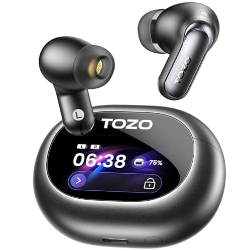 TOZO NC20 Pro Active Noise Cancelling Wireless Earbuds with Smart Touch Screen, LDAC Hi-Res Audio, Stereo Bass, 6 Mics AI Call Ear Buds, 80H Playtime, IPX8 Waterproof, 32 EQ via App, Wireless Charging
