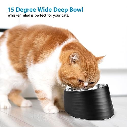 Uppetly Slanted Small Cat Food Bowl 0.5 Cup, 15° Tilted Stainless Steel Mini Dog Puppy Food Bowl, Non-Slip & Non-Spill Small Kitten Pet Feeder with Elevated Detachable Melamine Stand, Easy to Get Food 6