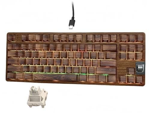 Womier Retro Wired TKL Mechanical Keyboard with Volume Wheel,75% Percent RGB Backlit Gaming Keyboard,Hot Swappable with PBT keycaps,Pre-lubed Stabilizer for Mac/Win,Wood Pattern Theme