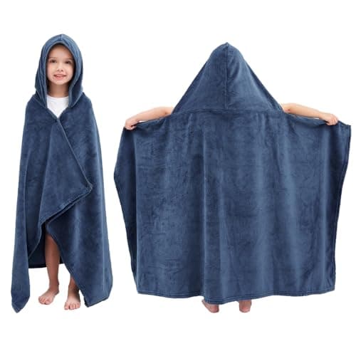 Hiturbo Kids Fleece Hooded Towel: Soft Plush Warm Blanket - 50"x30" Pool Beach Bath Swim Towel Wrap for 3-12 Yrs (Navy)